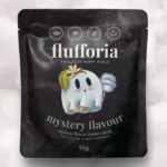 Flufforia Mystery Flavour Organic Cotton Candy 15g pouch with Halloween-themed cotton candy