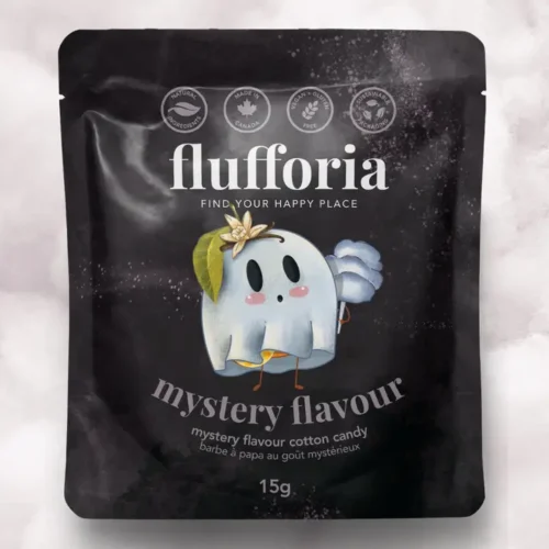 Sachet de 15 g de barbe à papa biologique Flufforia Saveur Mystère sur le thème d'Halloween