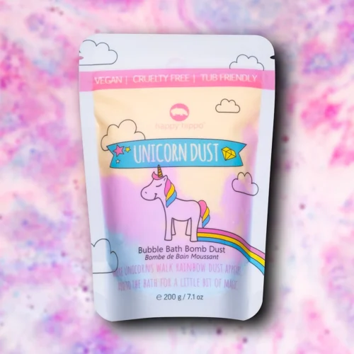 Happy Hippo Unicorn Dust Happy Hippo Bath Co. Bubble Bomb Dust 200 g, fizzy bath powder made in Alberta with multiple scent options