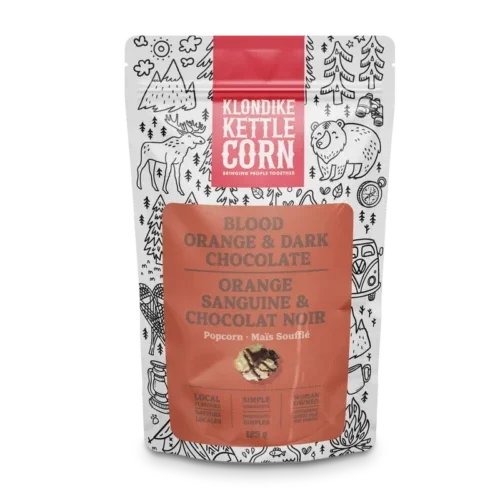 Klondike Kettle Corn Blood Orange and Dark Chocolate Klondike Kettle Corn Blood Orange & Dark Chocolate popcorn, sweet and salty kettle corn drizzled in dark chocolate infused with blood orange