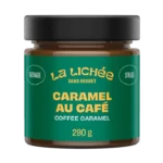 Pot de 290 g de caramel au café La Lichée, caramel crémeux du Québec avec du vrai café