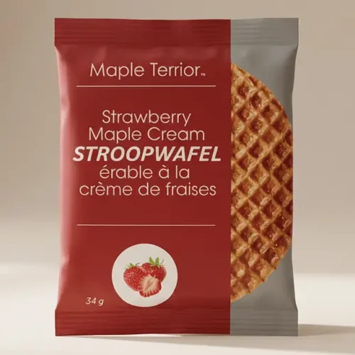 Terroir d’érable Crème à la fraise Stroopwafels 34g Stroopwafel à la crème d’érable en terroir fraise et érable 34g – Fabriqué en Colombie-Britannique