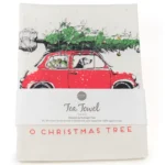 Torchon O Christmas Tree de Porchlight Press, coton 100 % biologique, 29 × 19 pouces, fabriqué à la main en Colombie-Britannique, motif voiture avec sapin de Noël