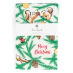 Torchon de Noël aux écureuils par Porchlight Press, coton 100 % biologique, 29 x 19 pouces, fabriqué à la main en Colombie-Britannique, motif de Noël avec écureuils