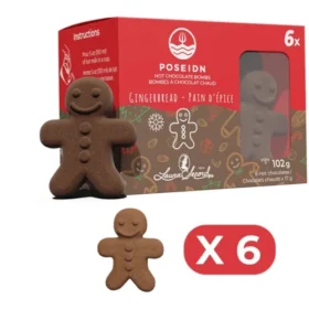 Poseidn Hot Chocolate Bombs Gingerbread 6-Pack 127.01g with festive red holiday drink bombs