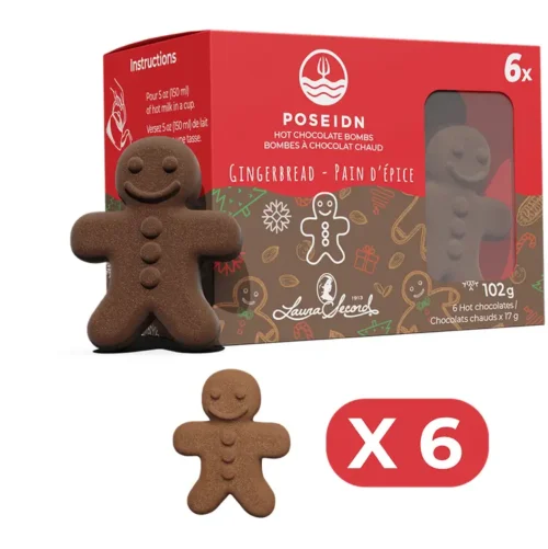 Poseidn Hot Chocolate Bombs x6 - Gingerbread Poseidn Hot Chocolate Bombs Gingerbread 6-Pack 127.01g with festive red holiday drink bombs