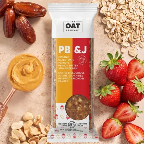 Barre énergétique à l’avoine PB & J de The Oat Company au beurre d’arachide naturel et à la fraise